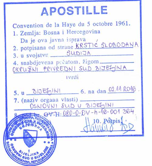 Bosna Hersek Apostil