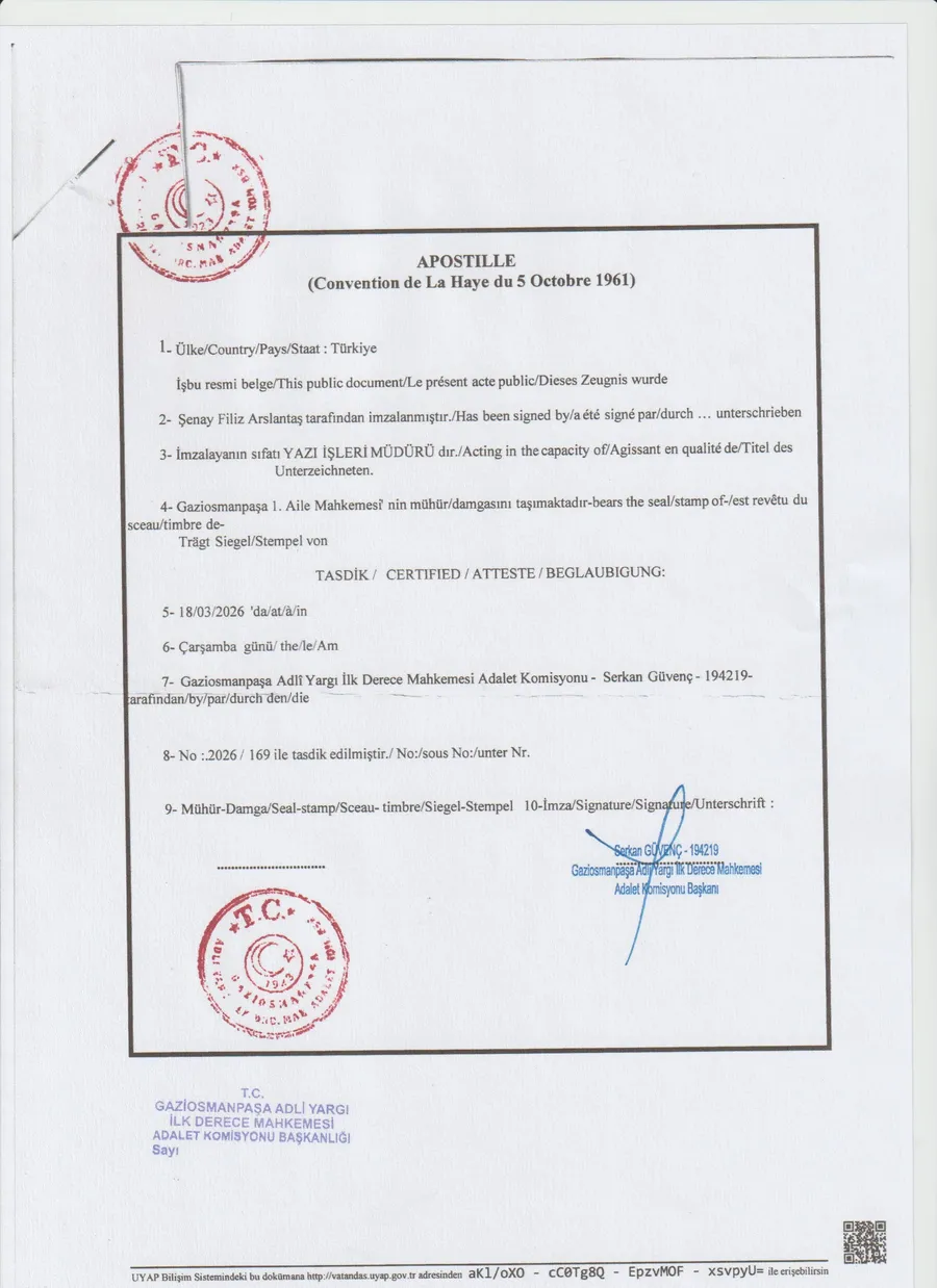 Apostilli mahkeme kararı Apostilli mahkeme kararı