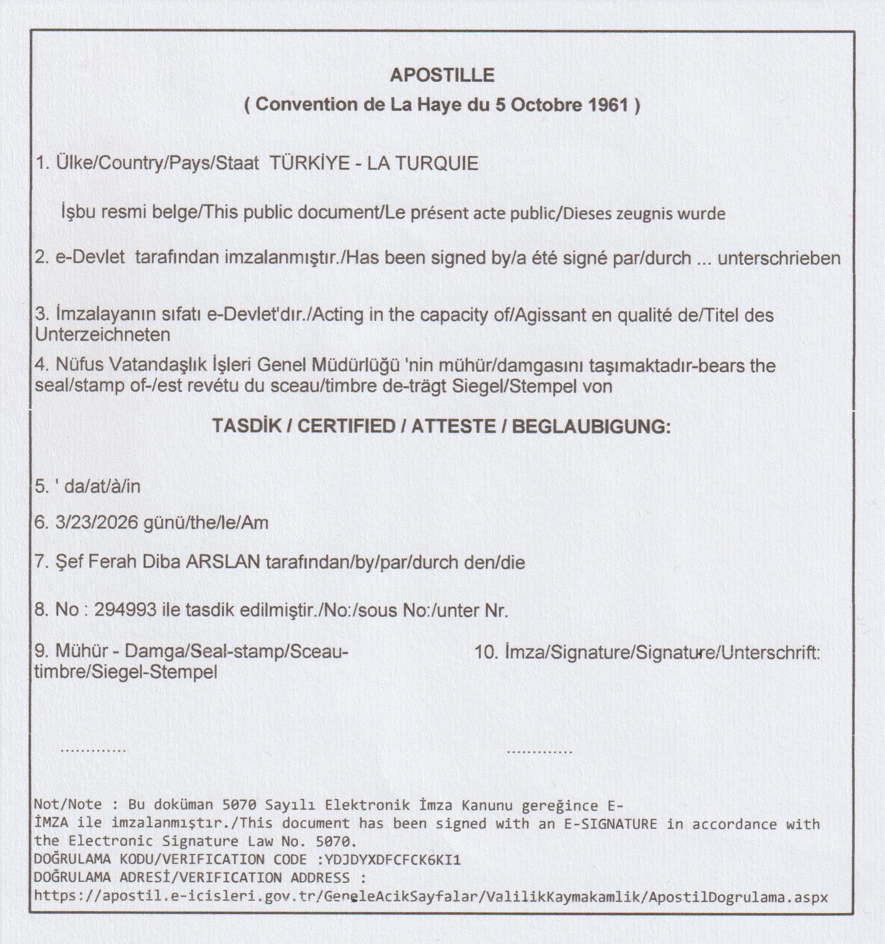 E-devlet belgeleri ve Apostil