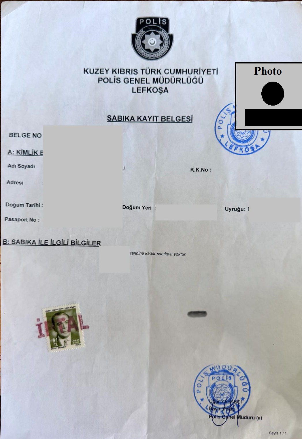 KKTC Karakter Belgesi KKTC Karakter Belgesi