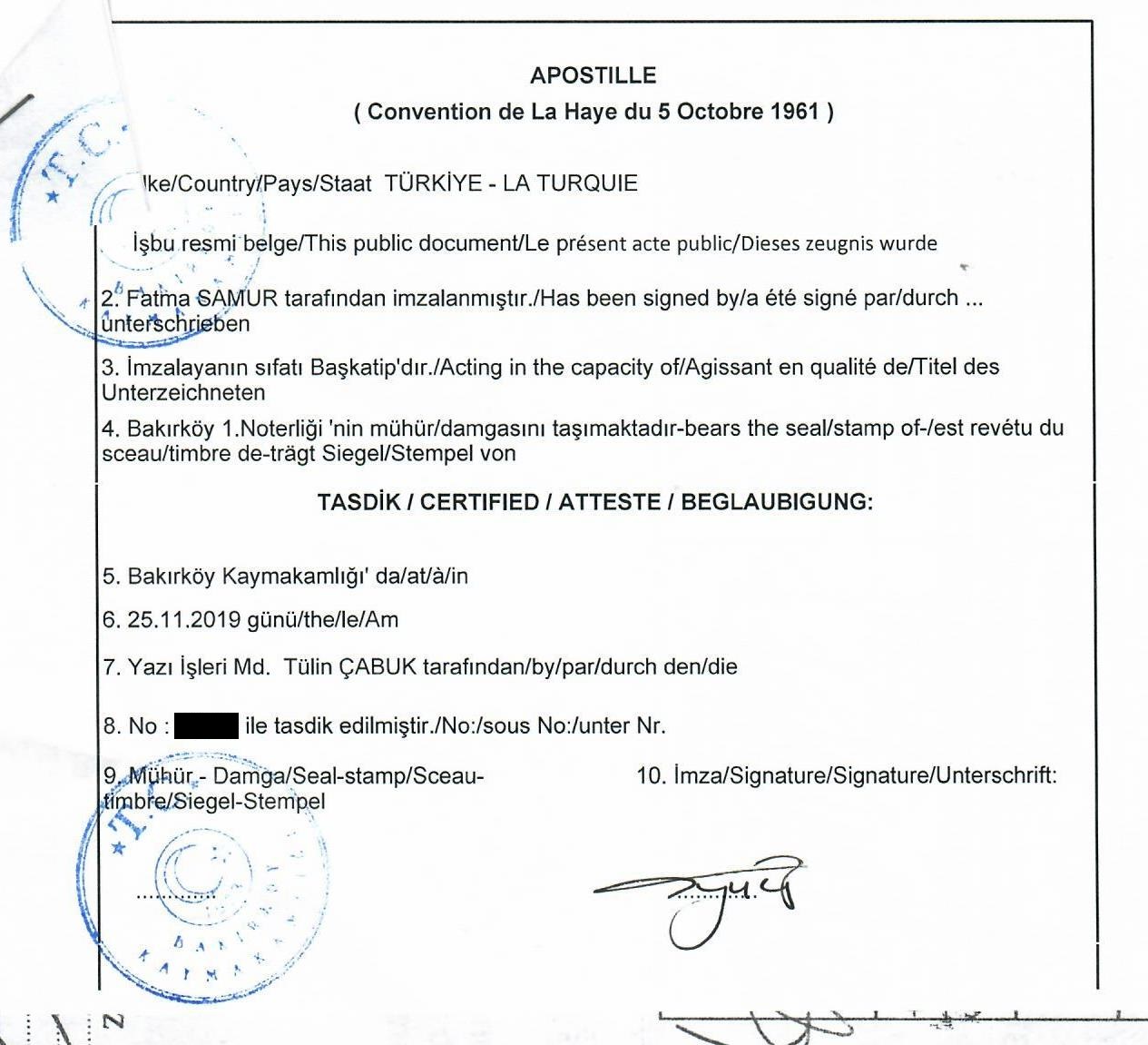 Образец апостиля на дипломе из Северного Кипра