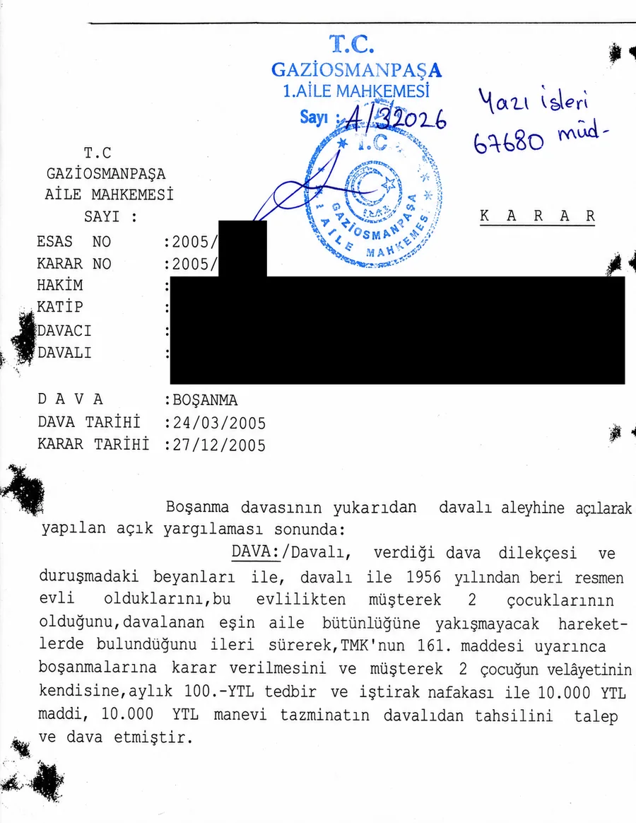 Türkiye'de boşanma mahkeme kararı Türkiye'de boşanma mahkeme kararı