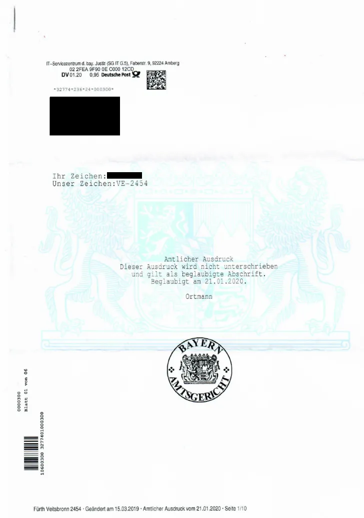 Almanya'dan Tapu kaydı Örnekleri Extract from the land register of Germany