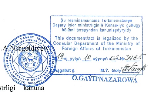 Türkmenistan'da Konsolosluk Tasdiki