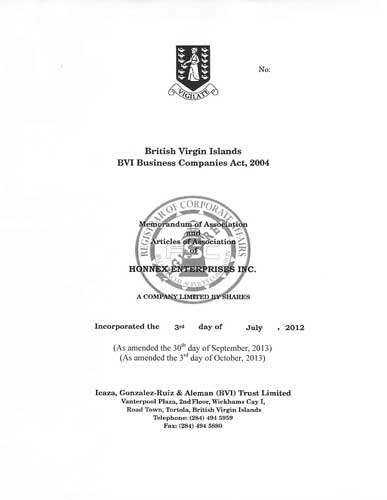 Britanya Virjin Adaları Ticaret Sicilinden Memorandum and/or Articles of Association