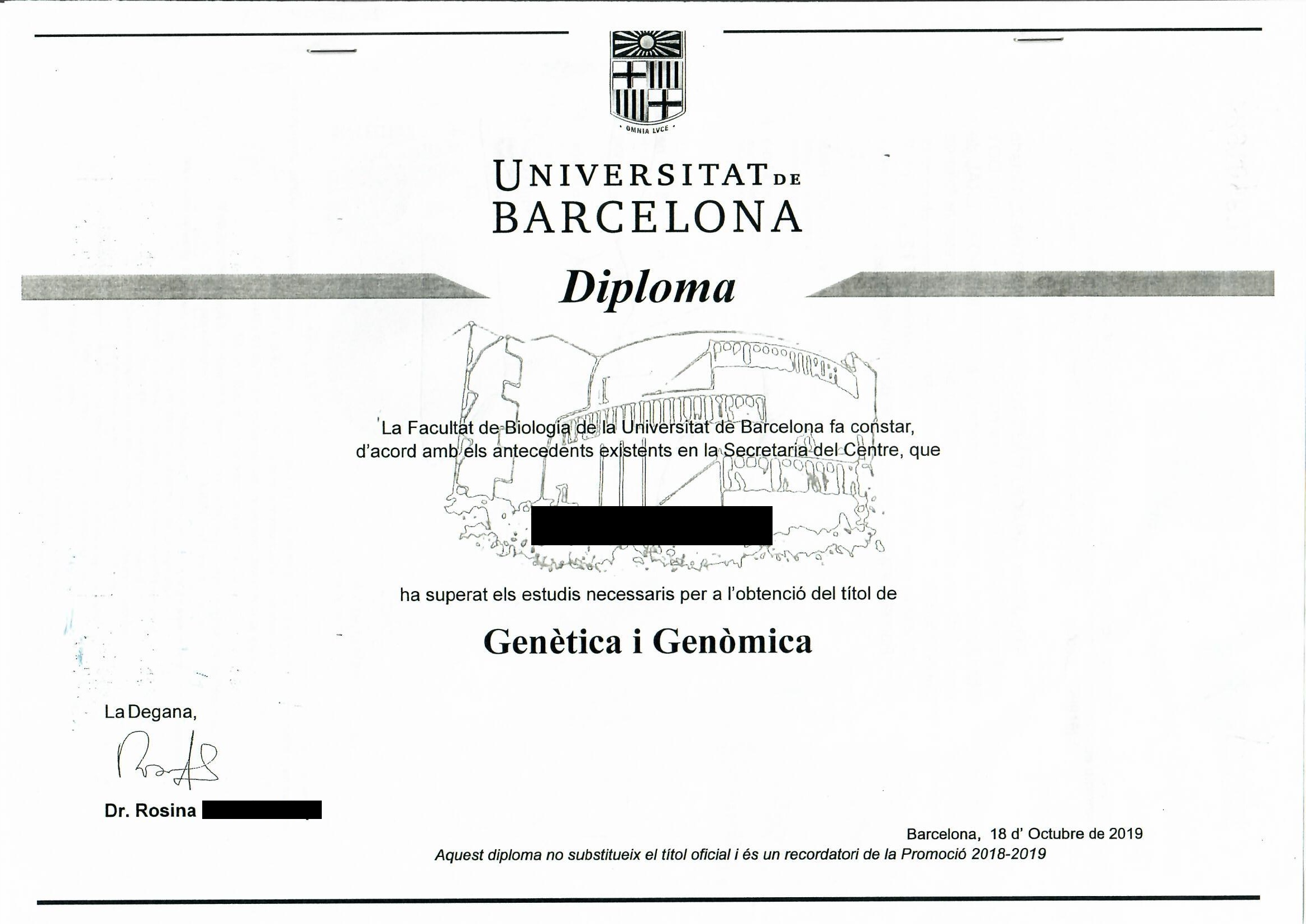 İspanya'dan bir diploma örneği